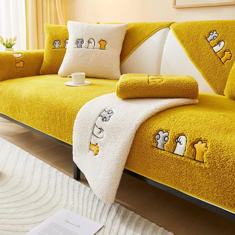 Winter Lamb Velvet Sofa Cushion Non-slip Nordic Simple Cushion Thicken Plush Leather Sofa Cover Towel Protective Cover for Sofa