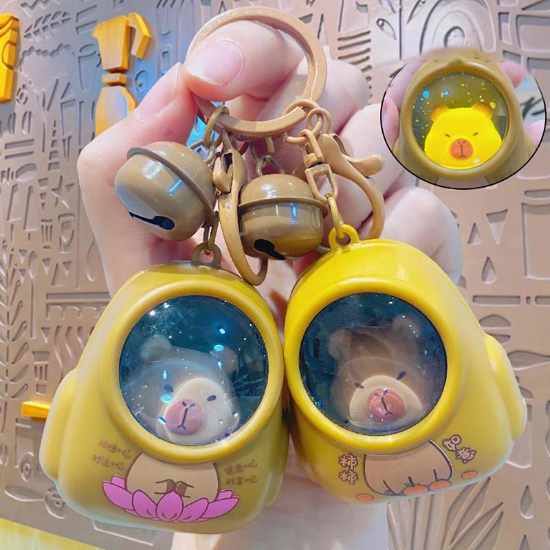 Creative Luminous Keychain Cute Cartoon Space Capsule Capybara Keyring Schoolbag Pendant Trinket Friend Children Gift