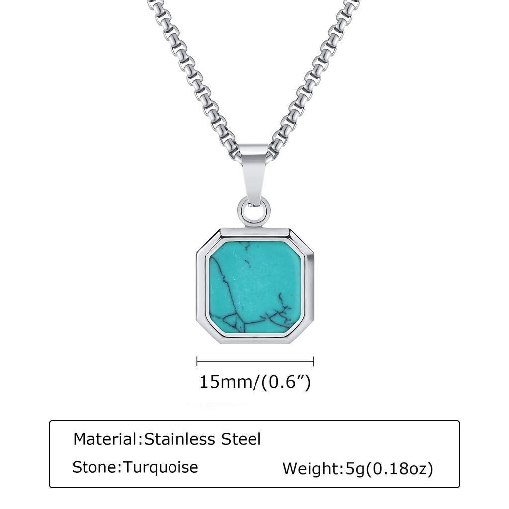 Trendy Pendant Necklaces for Men Boys,Square Natural Stone Stainless Steel Necklaces,Hip Hop Cool Healing Jewelry Gifts