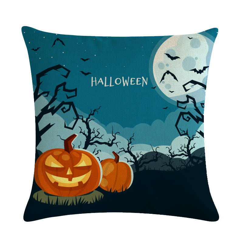 Home Decoration Pumpkin Cat Witch Halloween Happy Printing Poly Pillow Pillow Case Funda De Almohada