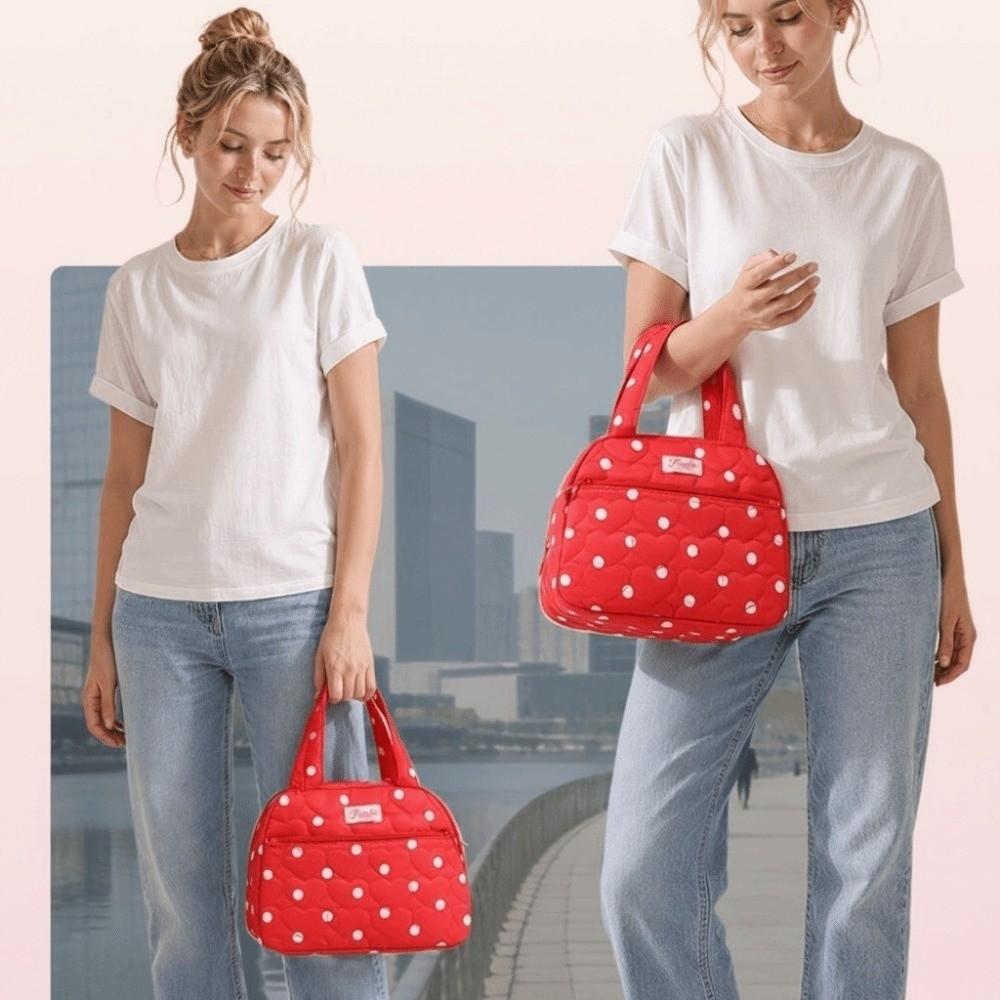 Durable Lunch Tote Bag Portable Food Container Bag Polka Dots Insulated Lunch Bag Office