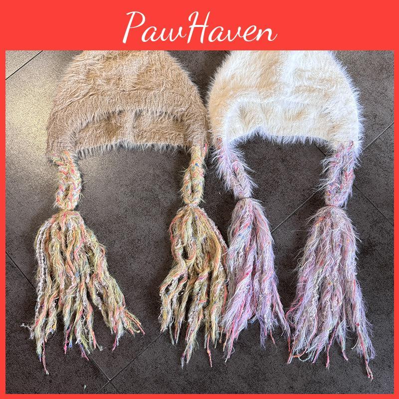 Knitted Trendy Girls Hat Warm Beanie With Cute Braids For Cold Use Weather