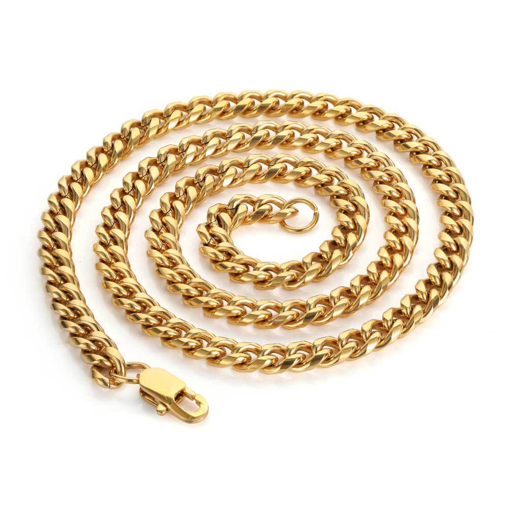 Hip Hop Stainless Steel Necklace Japanese Buckle Round Grinding Encrypted Titanium Steel Cuban Necklace Men's Bracelet Accessories