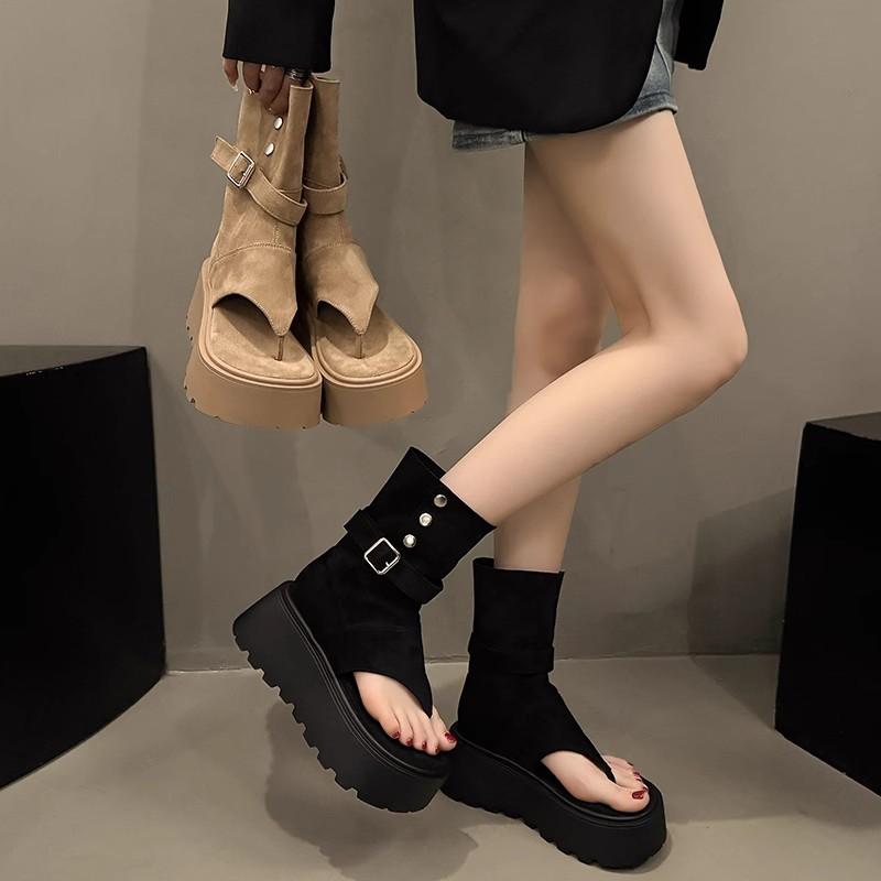 thick-soled cool boots women's summer new small toe high-top sandals heightening muffin short boots