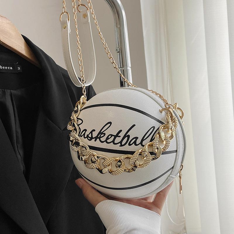 Women Shoulder Bag PU Leather Chain Basketball Bag New Letter Print Teenagers Handbag Fashion Crossbody Bags Female