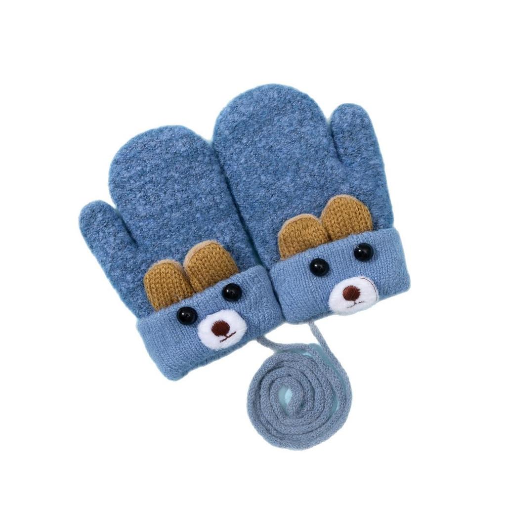 Fleece-Lined Knit Neck-Hanging Gloves for Kids - Windproof, Double-Layer, Cold Protection