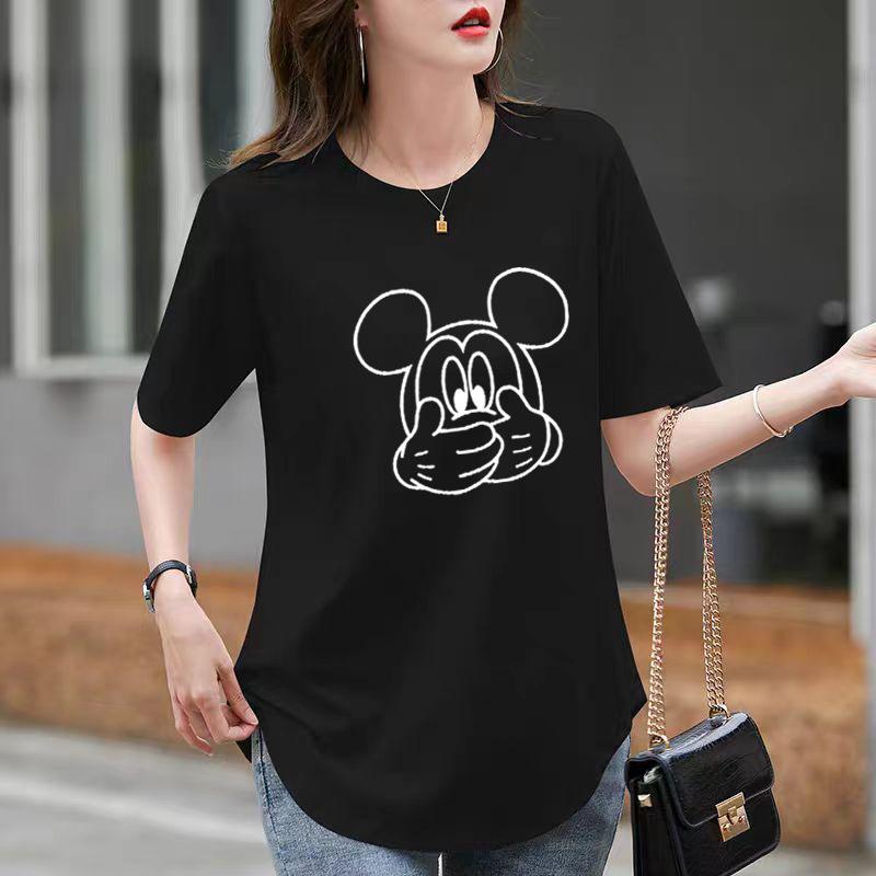 Relaxed Fit and Thin Bottoming Top Pure Cotton White Medium and Long Short-sleeved T-shirt Womens Summer Latest Trendy