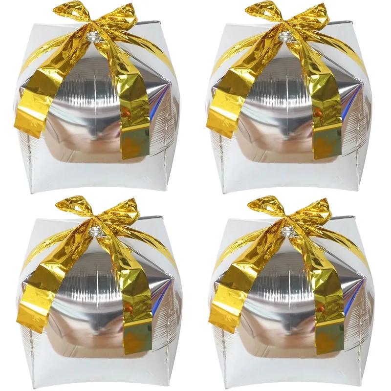4pcs 22Inch Christmas Gift Boxes Foil Balloons Xmas Decoration Party  Christmas  Present Air Globos 4D Cube Four sided Square