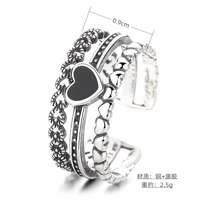Retro Hollowed-Out Epoxy Love Zircon Multi-Layer Open Index Finger Ring Women'S Niche Design Light Luxury High-End Jewelry