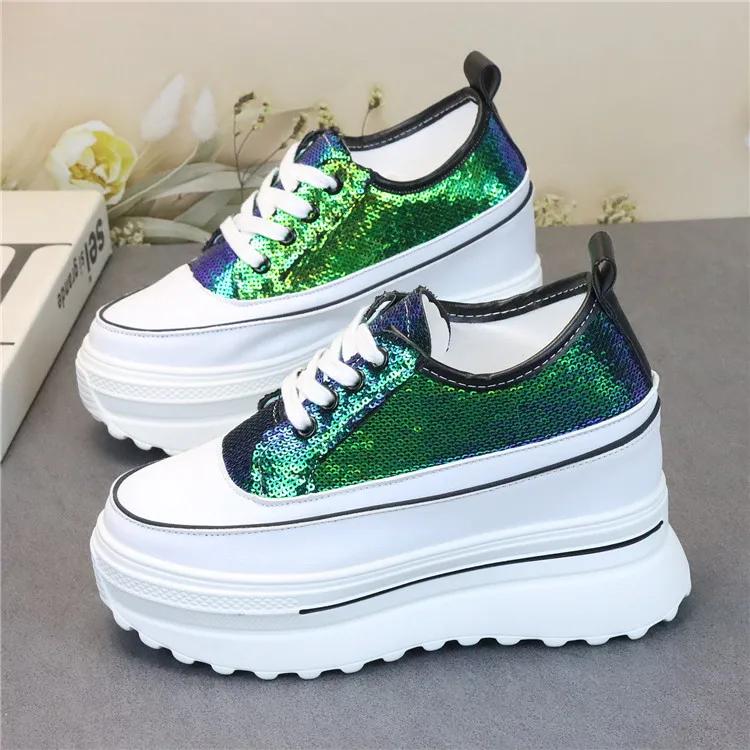 Fashion Genuine Leather Synthetic Platform Wedge Sneakers Chunky Hidden Heel Women Casual Females Spring Autumn  Women Shoes