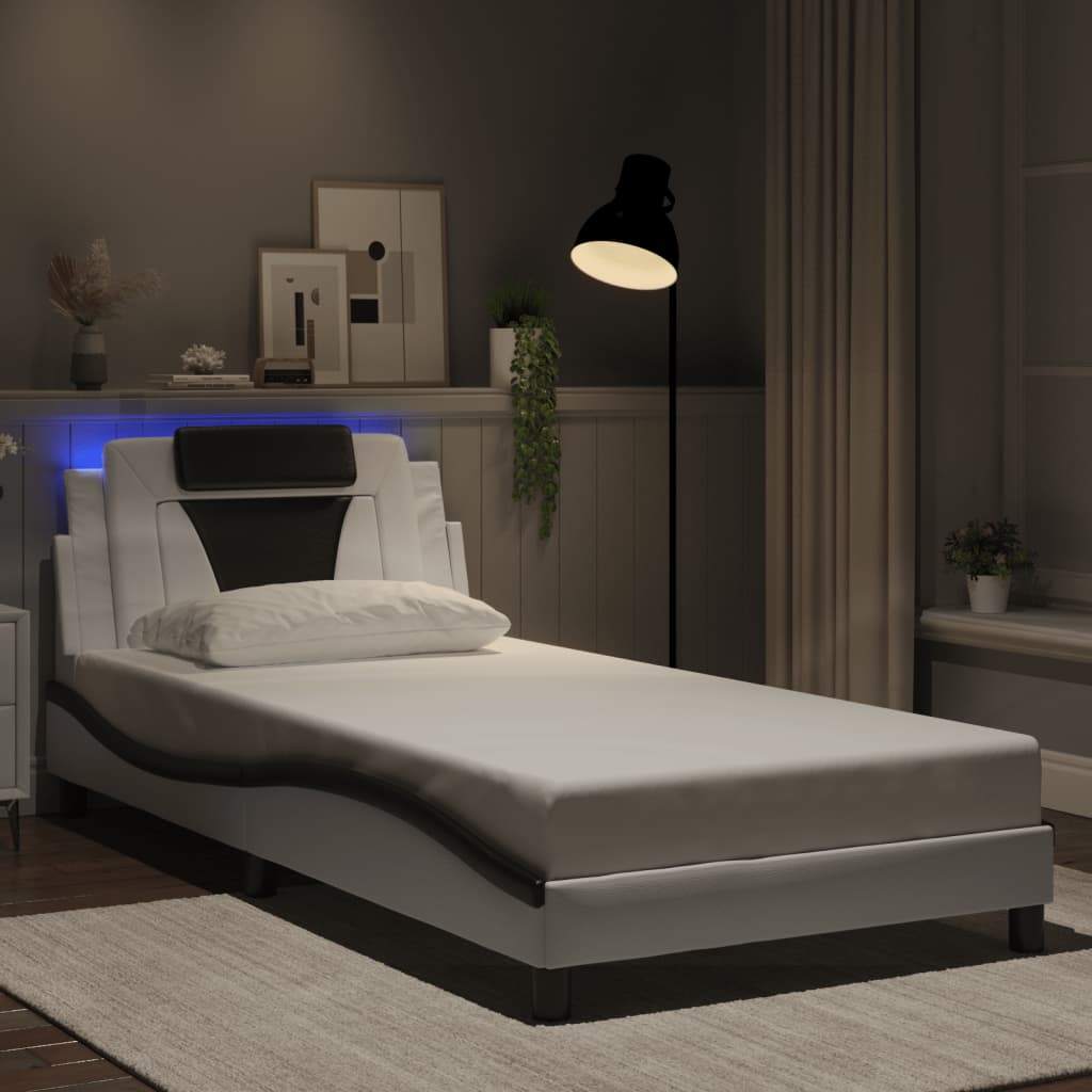 Vidaxl Rama Łóżka Z Led, Biało-Czarna, 100X200 Cm, Sztuczna Skóra