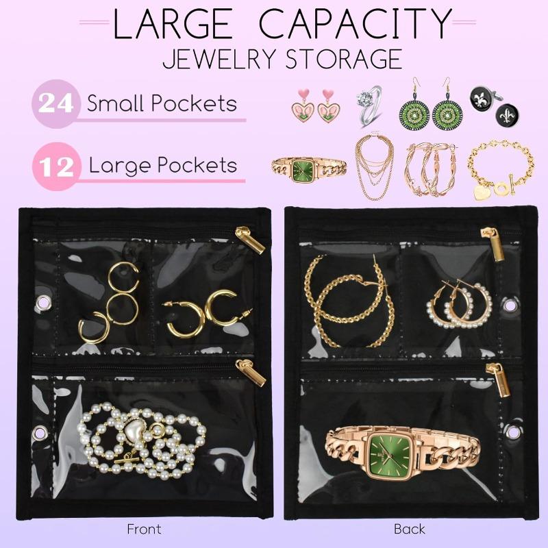 Transparent PVC Zipper Jewelry Travel Organizer with Velvet Interior Multi-Layer Folding Design for Necklaces Earrings Rings