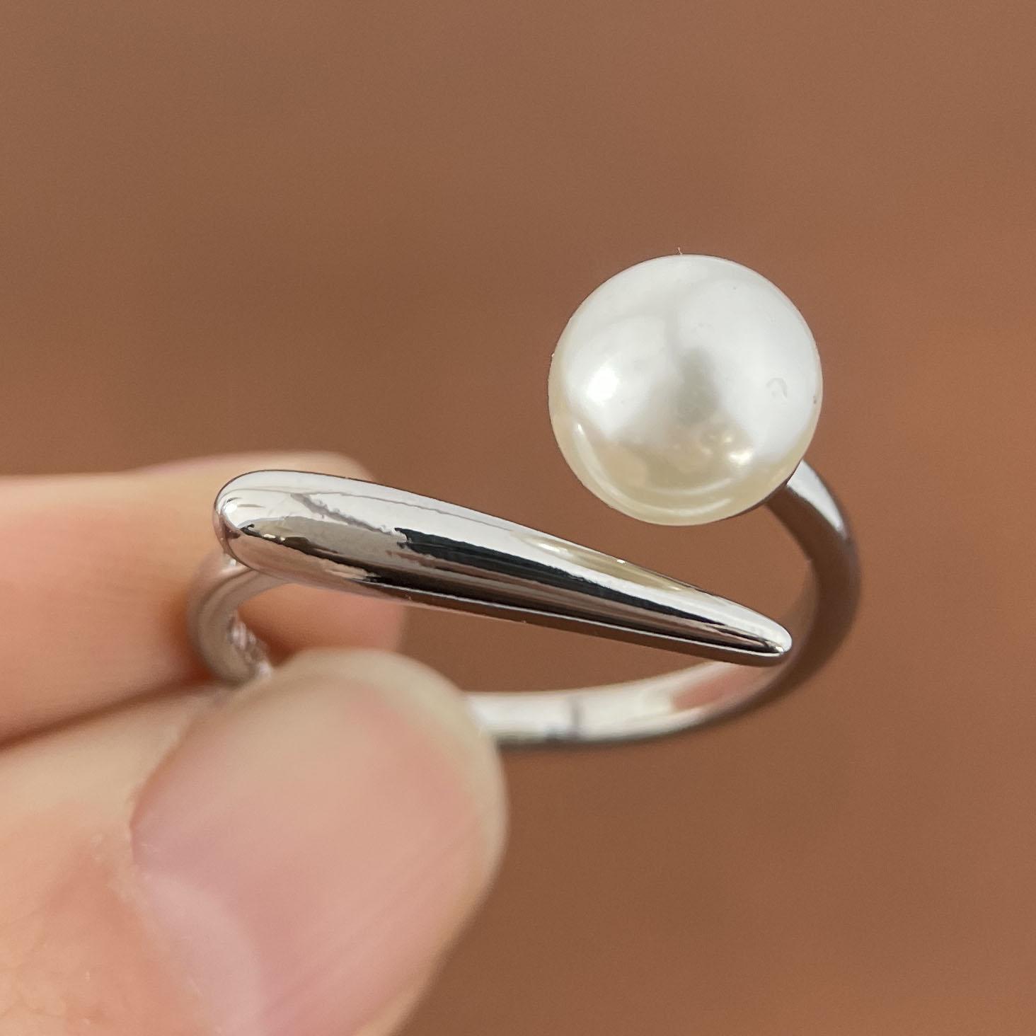 

925 Sterling Silver Rings for Women Couple Minimalist Handmade Simple Pearl Heart Ring Party Jewelry Gift Prevent Allergy resizable