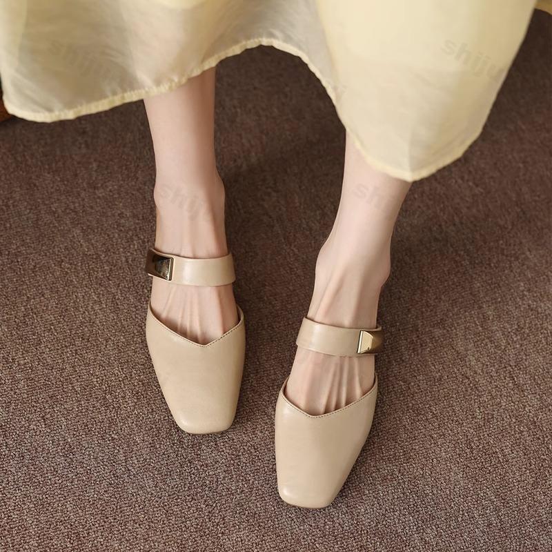 Fashion 2025 Square Head Half Slippers for Women Summer Outdoor Beach Elegant Fashion One Strap Designed Temperament Comfortable Sandals