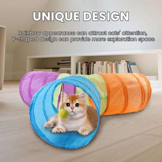 Folding Cat Tunnel with High Elastic Steel Wire Frame Y-Shaped Tee Design 4-color Combination Cat Tunnel