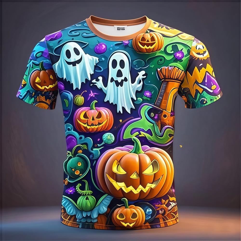Halloween Boy's T-Shirt Pumpkin Pattern Summer Short Sleeves Casual Fashion Print Kids Tops 3-14Y Party Gift Children's Clothing
