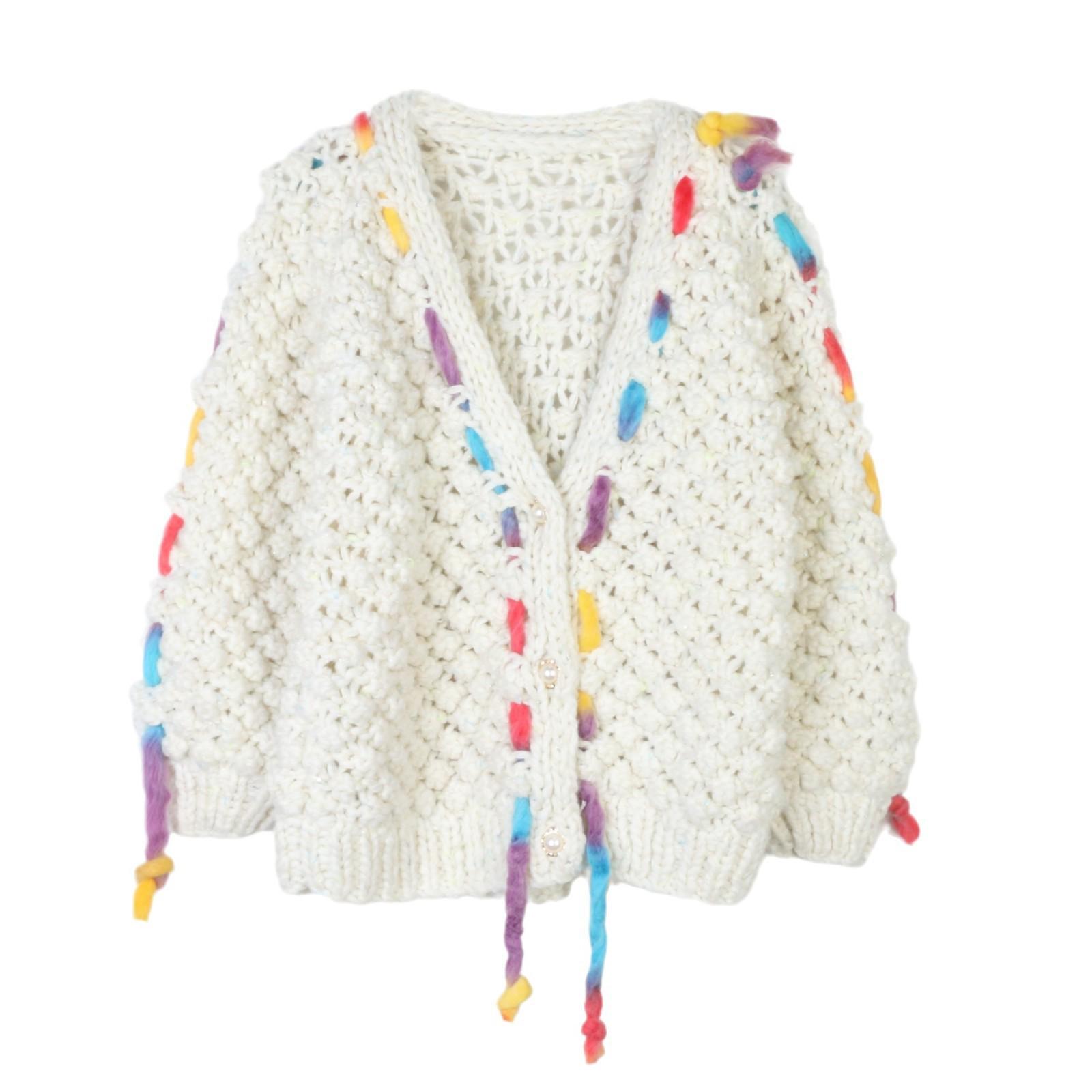 

Европейско-американский осенне-зимний свитер с V-образным вырезом: Связанный вручную крючком Радужный Ленивый Стиль, Свободный Крой, Улучшенный Темперамент. Large