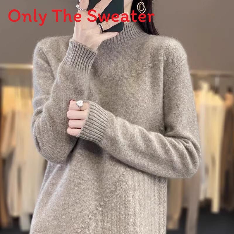 Wool Blend Sweater Dress For Women With Half High Neck Long Sleeves For Fall Winter Warmth