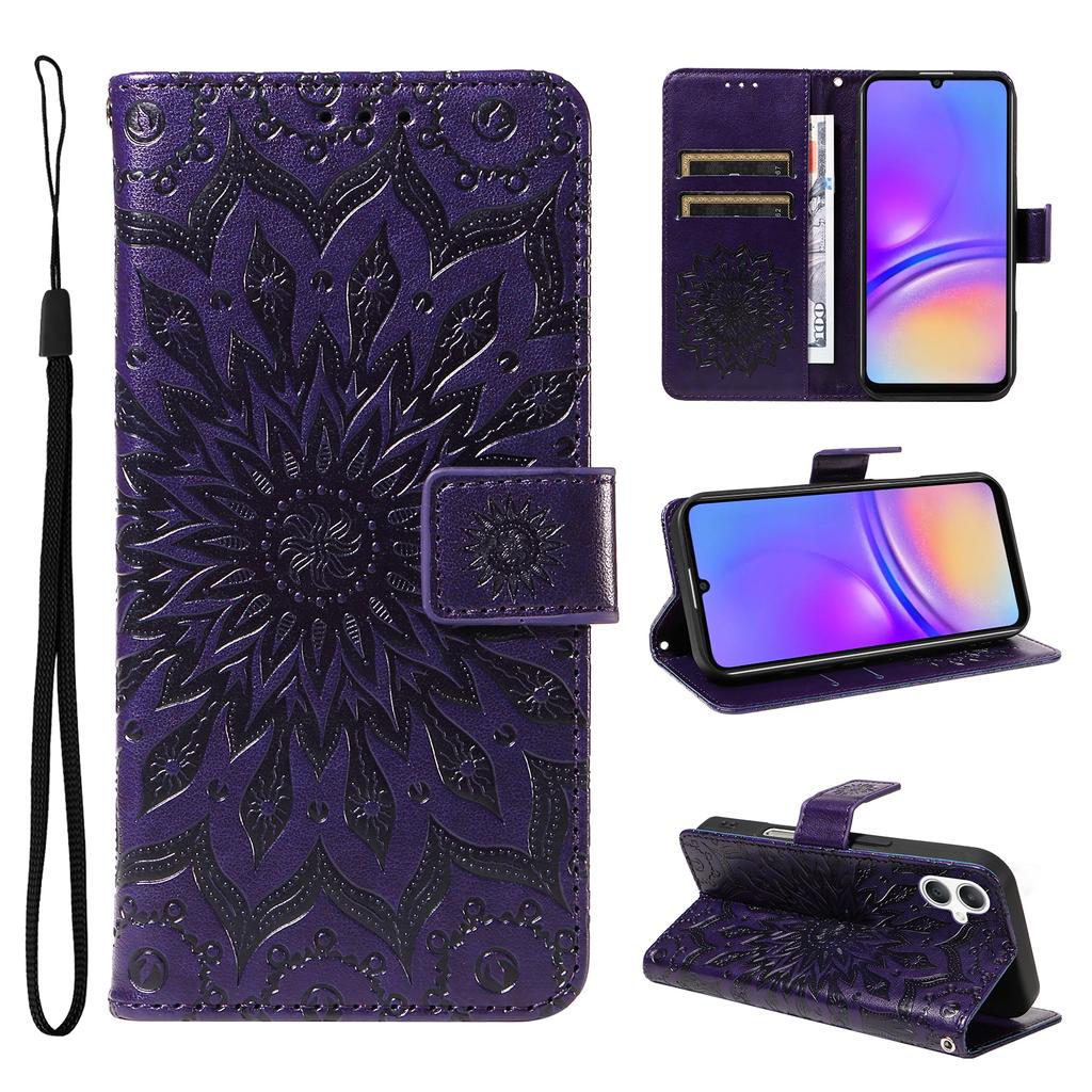For Samsung Galaxy A07 4G/A06 5G/A06 4G Phone Case Sunflower Imprinted Leather Wallet Stand Cover with Strap