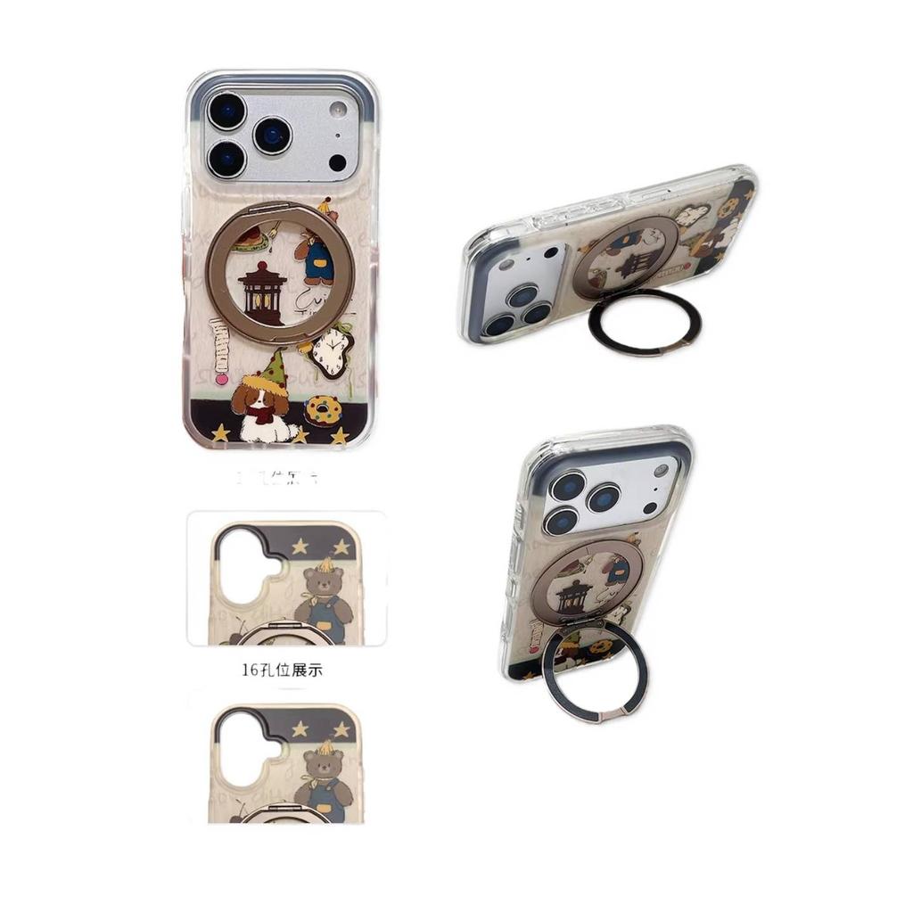 Fun Ins Cartoon Dog Bear Rotating Bracket for Apple 17promax Mobile Phone Case Iphone16pro