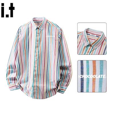 CHOCOOLATEit Men's Striped Color-block Long Sleeve Casual Shirt