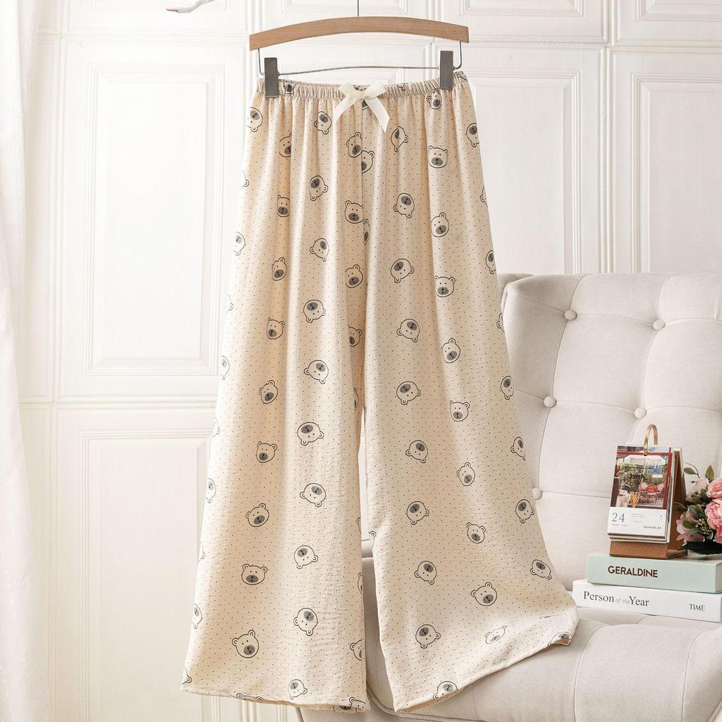 Ice Silk Linen High Waist Cartoon Print Pajama Pants for Women, Casual, Summer Style, Plus Size, Suitable for Indoor and Outdoor Wear