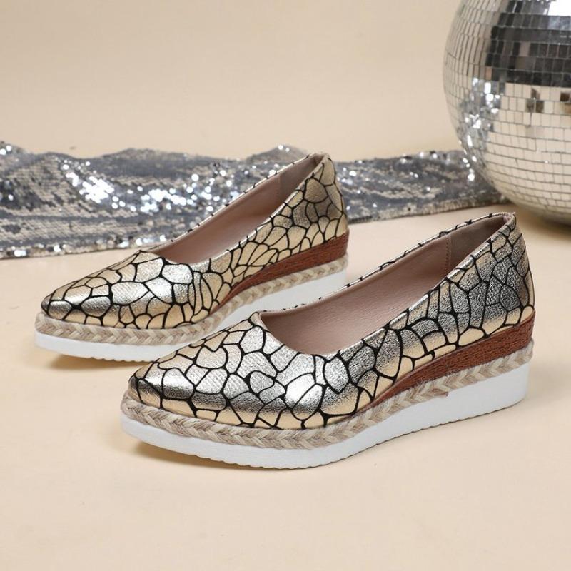 Slope Heel Shoes Spring New Style Pointed Head Shallow Mouth Straw Plaited Sole Soft Sole Non-slip Heel Shoes