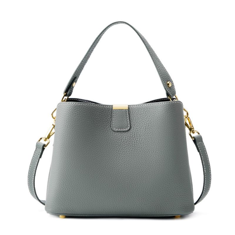 Top-grain Leather Bag, Large-capacity Bucket Bag, Simple and Versatile Leather Single-shoulder Crossbody Handbag