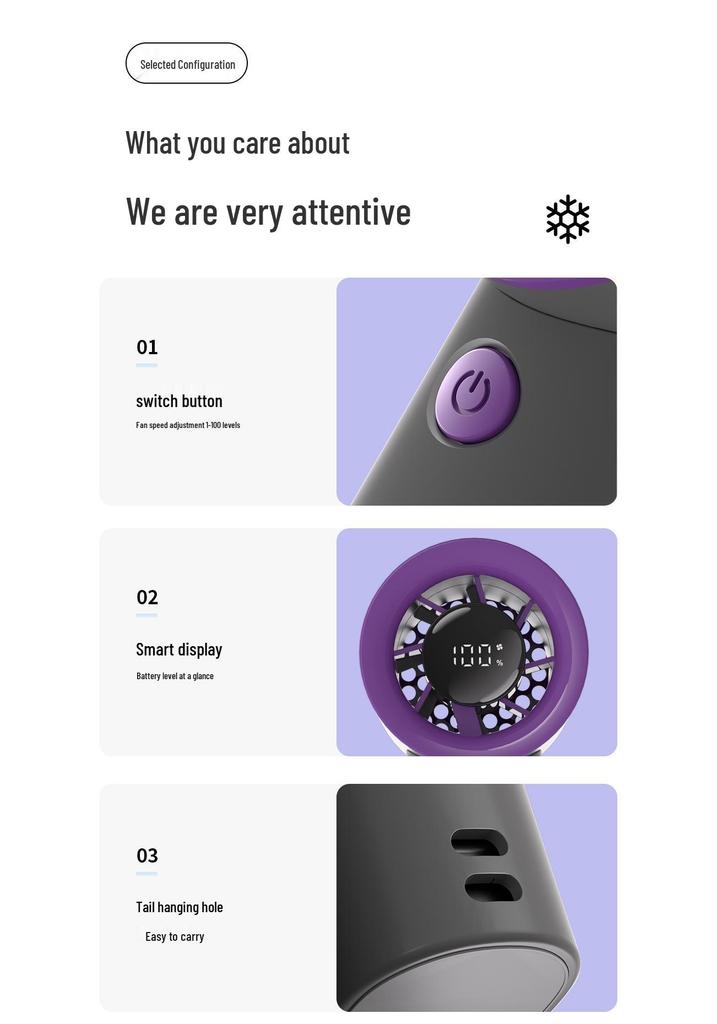 High-Speed Turbo Mini Handheld Fan with USB Charging and 100-Speed Settings