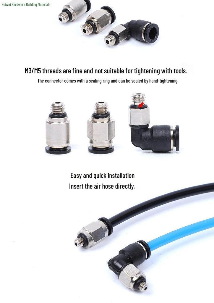 Pneumatic Mini Push-in Connector Set: PC4/6-M5, POC3-M5/4-M6, PL4-M3 Elbow