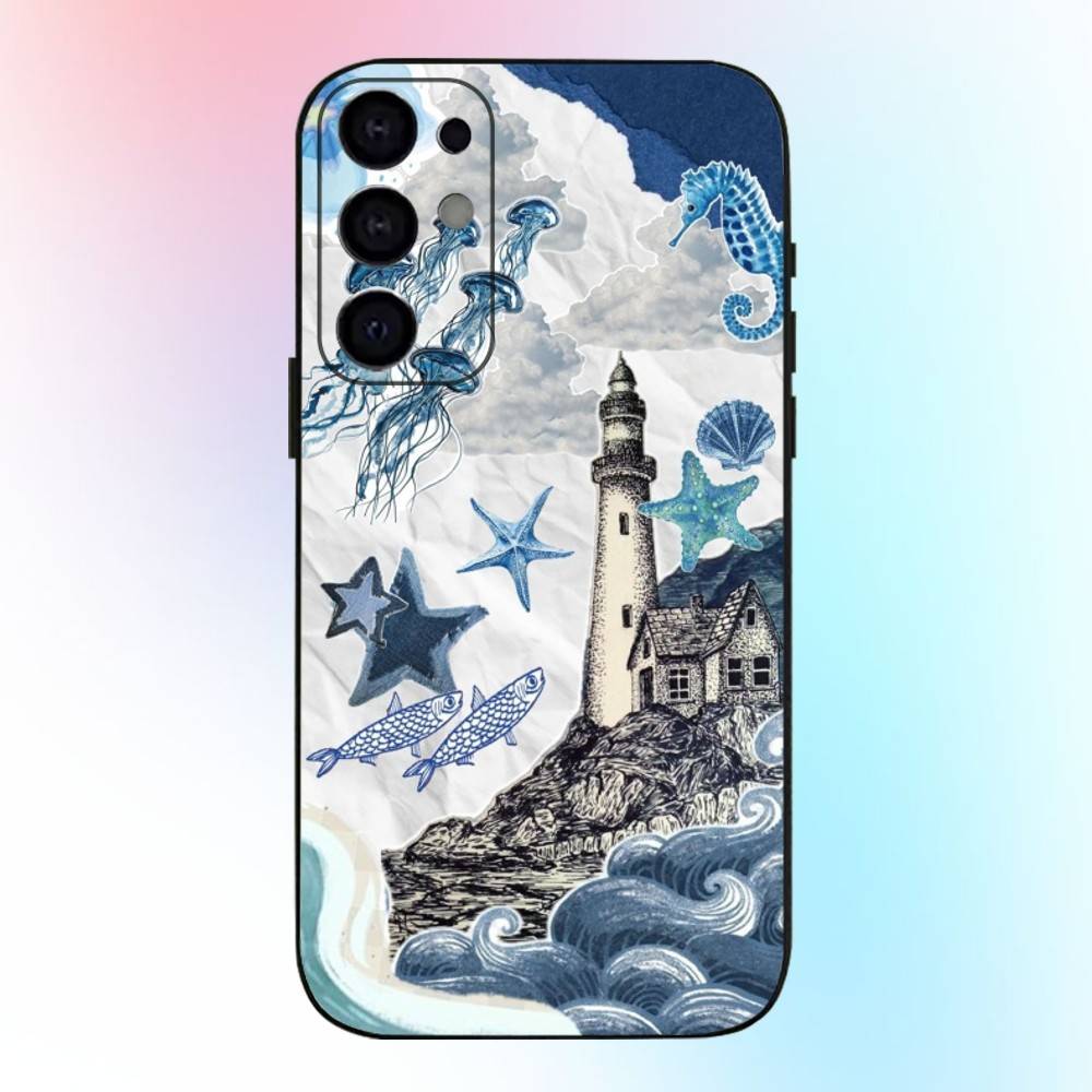 Fashion Ocean Theme Phone Case For Samsung S25,S24,S21,S22,S23,S30,Ultra,S20,Plus,Fe,Lite,Note,10,9,5G Black Cover