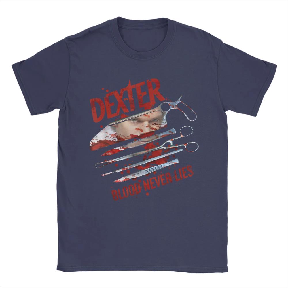 Blood Never Lies Dexter Morgan TShirts Horror Movie Fun Cotton Tee Shirt Round Neck Short Sleeve Men T Shirt Plus Size Clothing