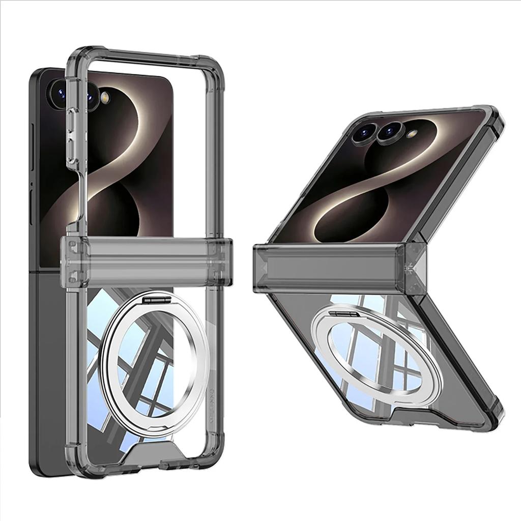 Transparent Four-corner Drop-proof Protective Hard Case with Magnetic Rotating Ring Stand for Samsung Galaxy Z Flip 8