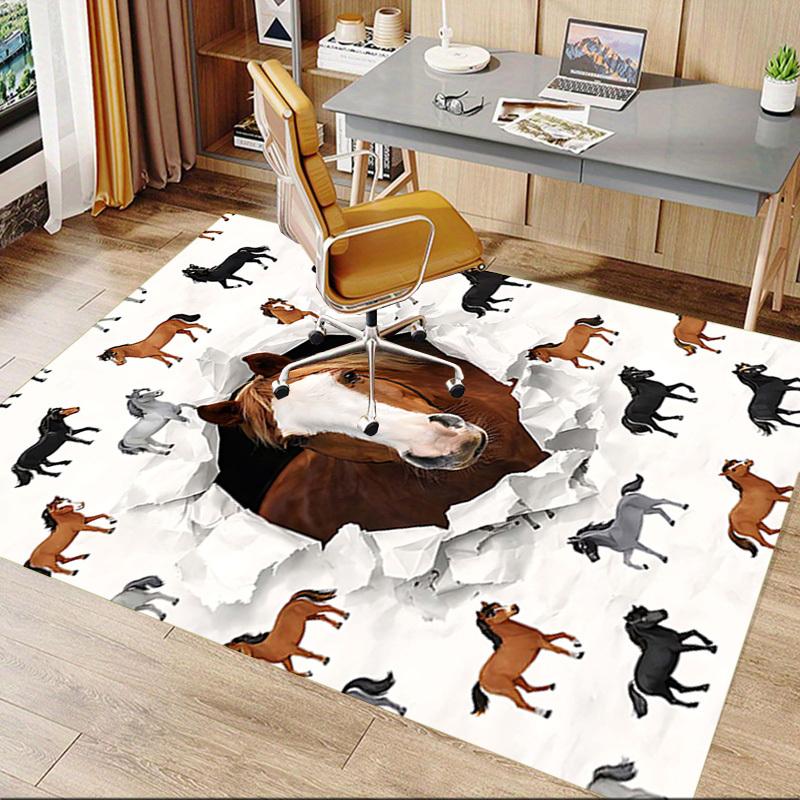 1 Stück Pferdedruck Rutschfester Boden Teppich Kompatibel für Büro & Wohnzimmer & Schlafzimmer & Esszimmer - Flach- Weich & Muster, Lebendige Farben-W276