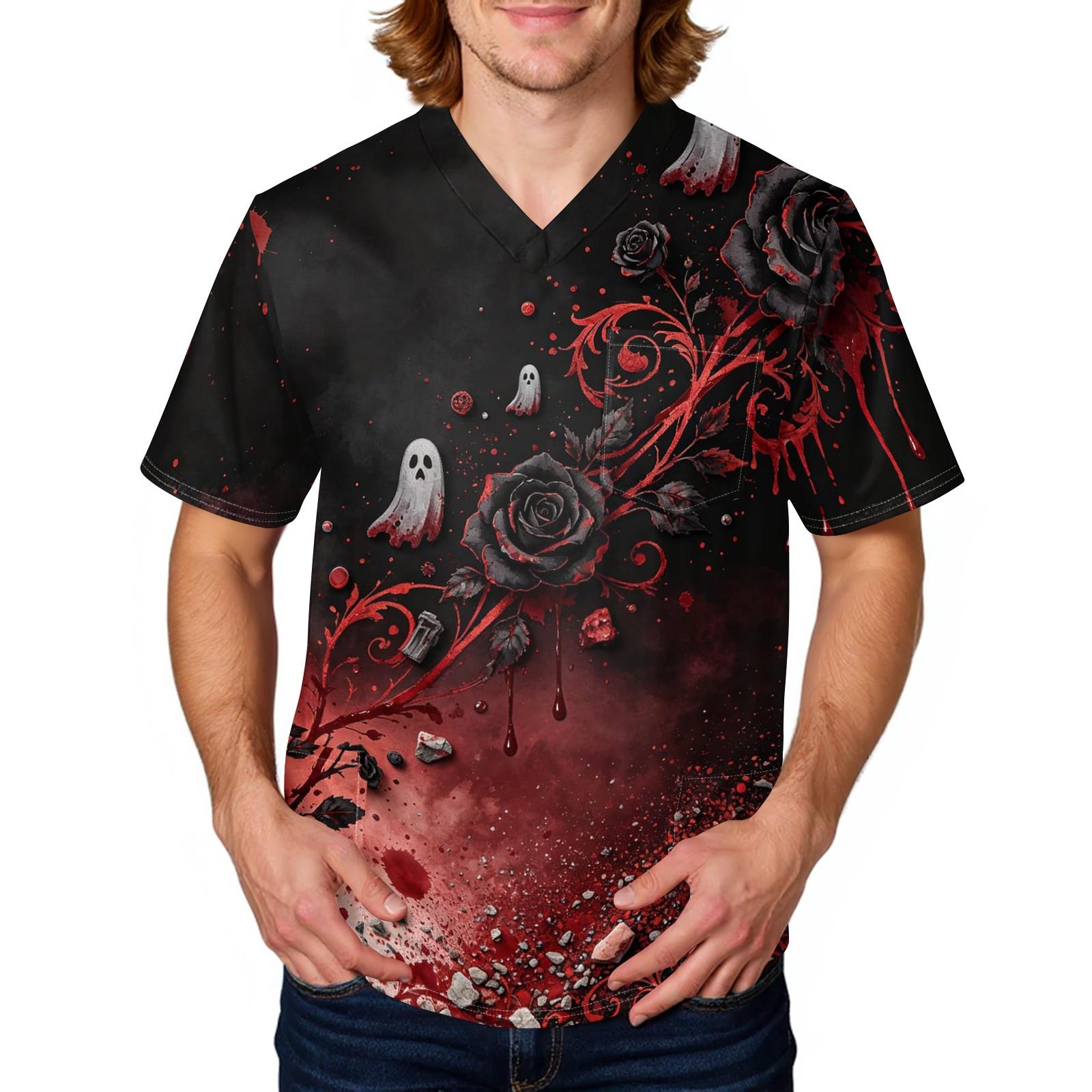 Men s Halloween Printed Short Sleeve for Costume XXXL
