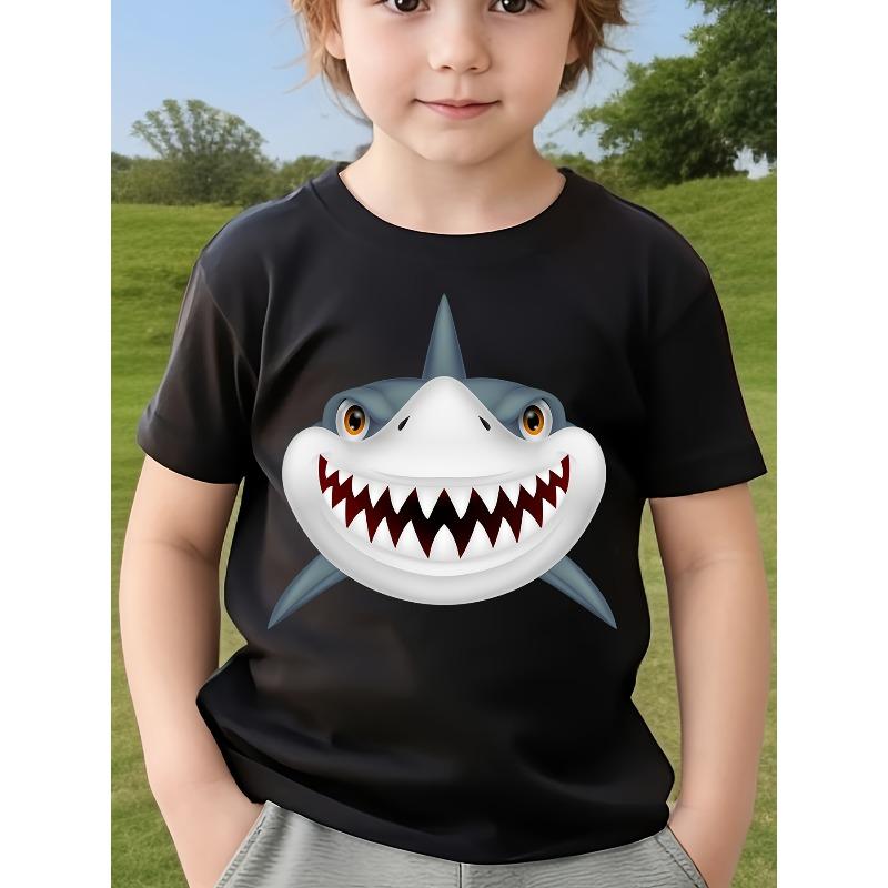 European Sizes Boys' Summer Short-Sleeve T-Shirt, Pure Cotton Children's Shark Print New Top