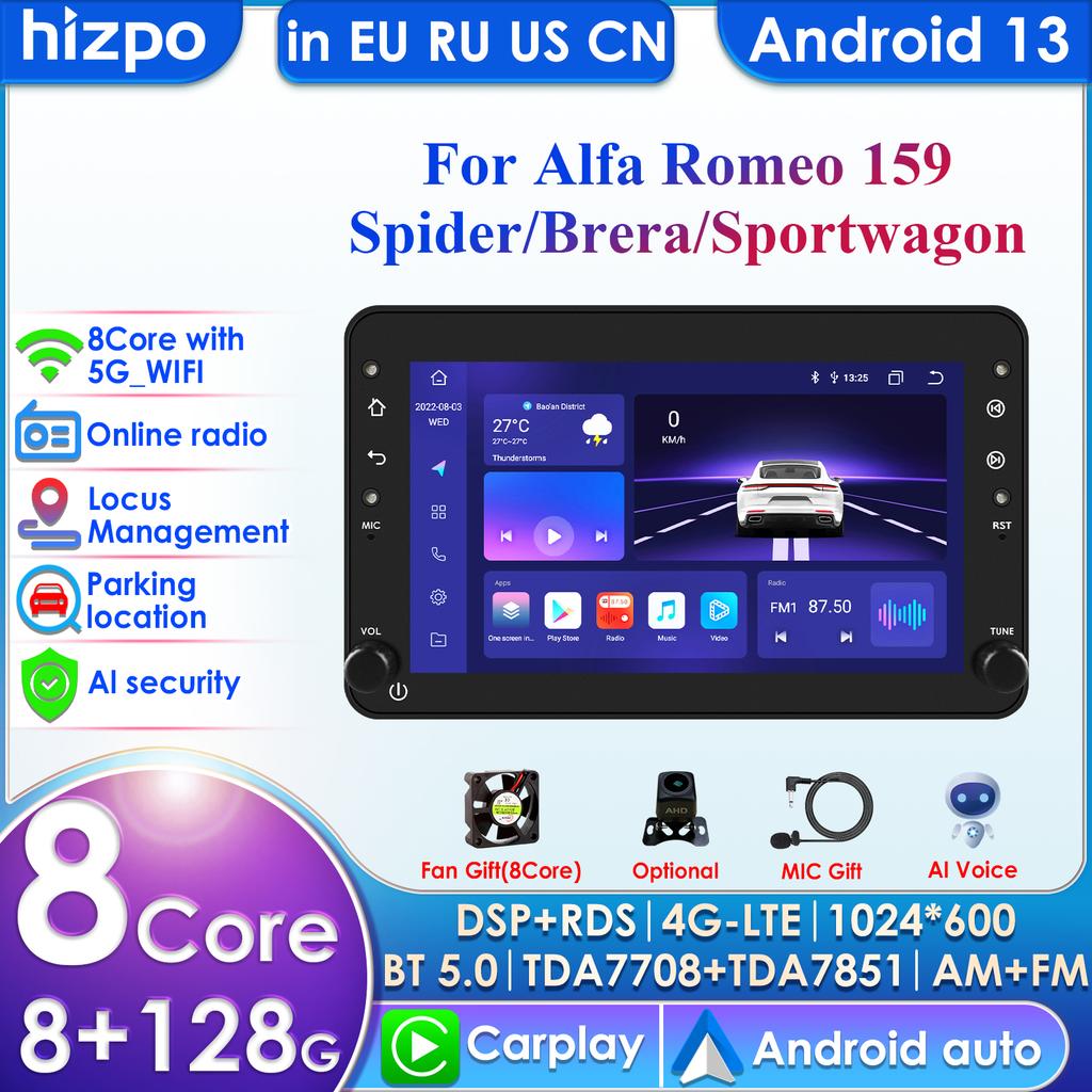 Hizpo Carplay 4G 2Din Android 13 Autoradio Für Alfa Romeo Brera Spider 159 Sportwagon Multimedia Video Player Navigation Intelligentes GPS Autoradio