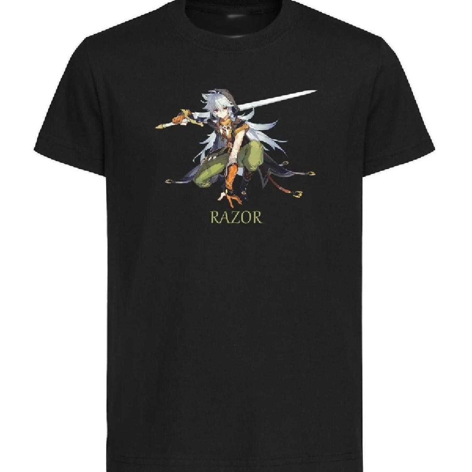 

Black T-Shirt - Black Jersey - Genshin Impact - Razor- Unisex clothing S