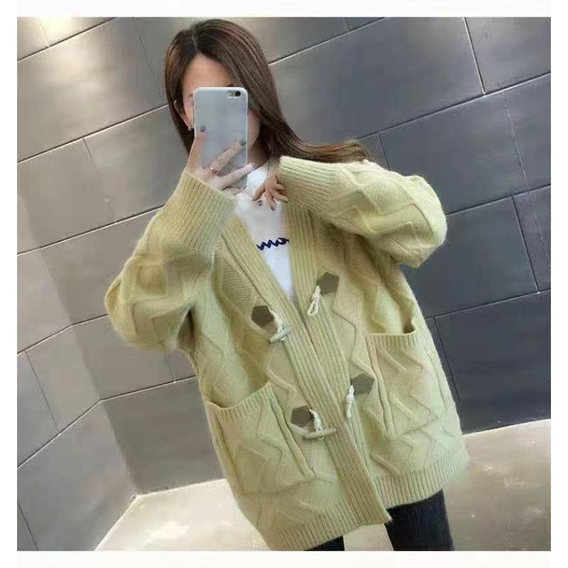 Autumn and winter new knitted cardigan jacket women's versatile loose lazy style casual medium and long sweater women