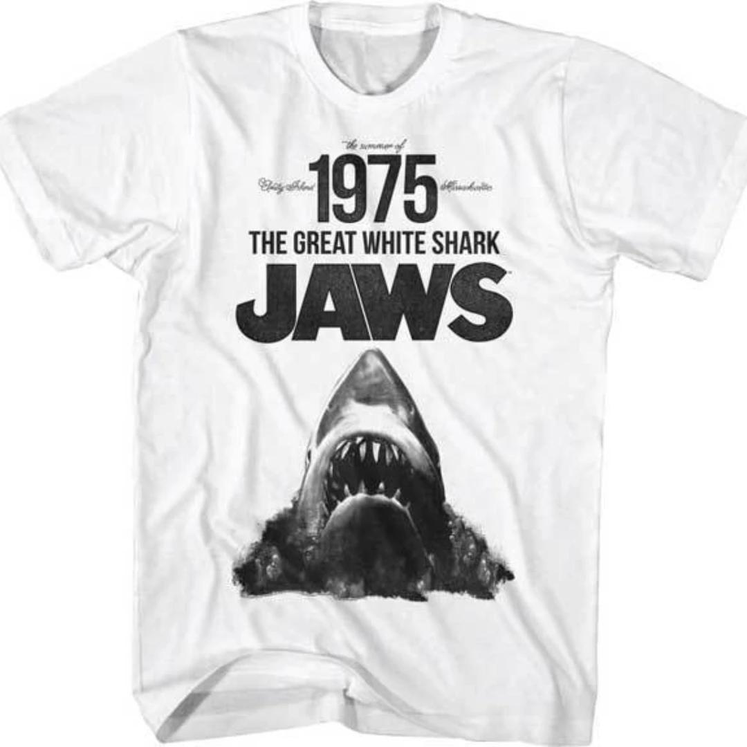 

Jaws Summer of 1975 The Great White Shark Classic Movie T-Shirt 100% Cotton O-Neck Short Sleeve Casual Mens T-shirt Size S-3X... S разноцветный