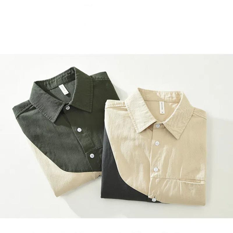 Koreanische Patchwork-Hemden für Herren Frühling und Herbst Streetwear Lockeres Oberteil Weiche und bequeme Reine Baumwolle Langarmhemden Mann