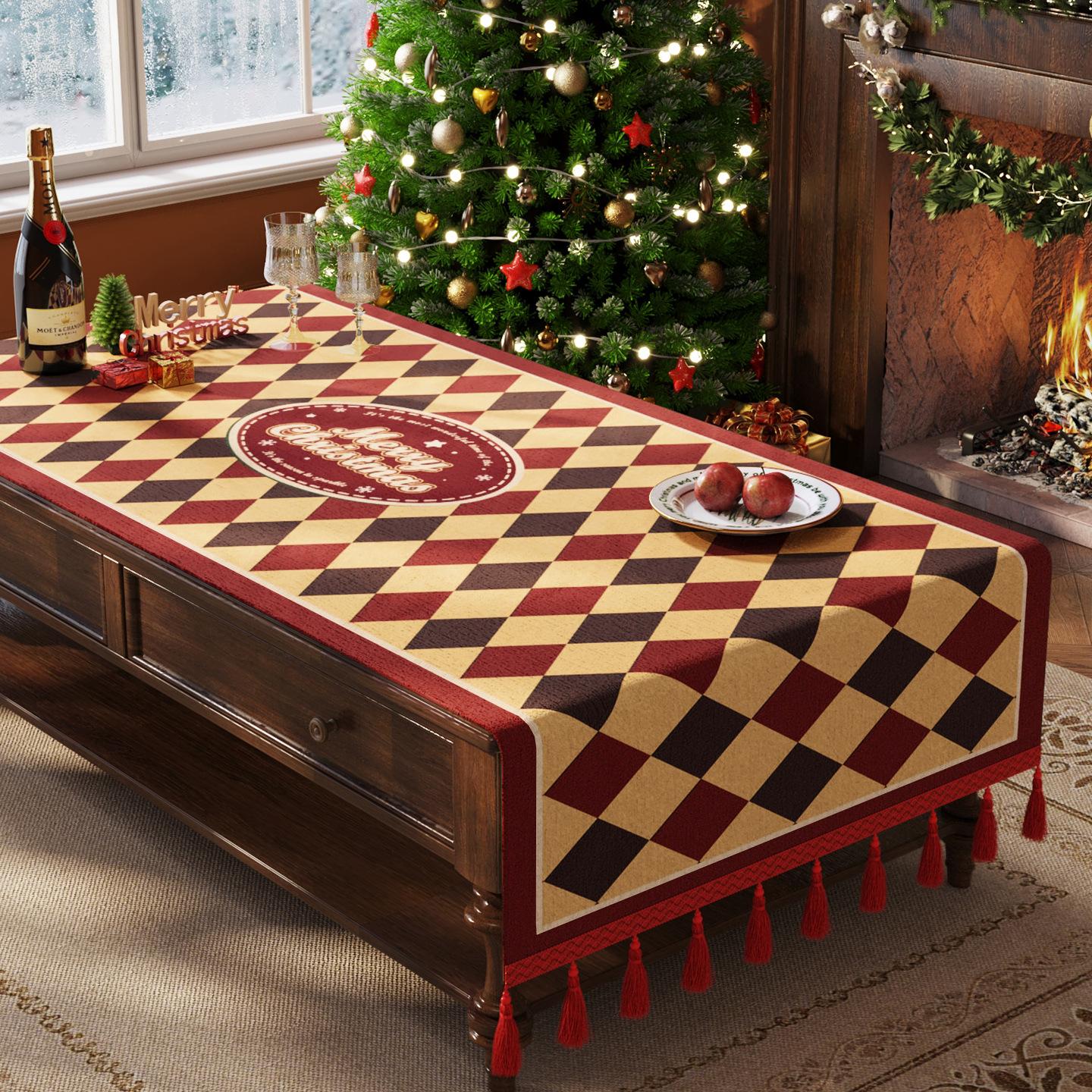 

Christmas Tree Coffee Table Tablecloth Red Dining Table Tablecloth Rectangular Festive Atmosphere Arrangement High-End Decorative Cloth 50*160cm [including tassel size]