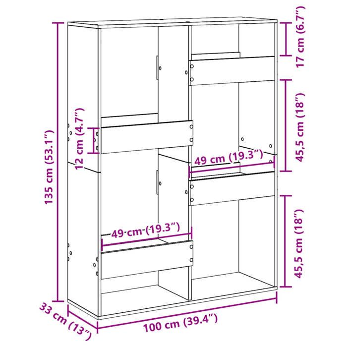 VidaXL Bibliothèque chêne sonoma 100x33x135 cm bois d'ingénierie, étagère à livres, étagère de rangement, armoire 3309386
