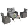 4 Piece Rattan Garden Furniture Set Outdoor Sofa Sectional Set with Glass Top Table for Poolside, Grey