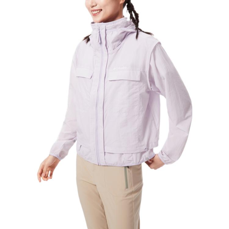 Columbia Solid Color Logo Print Zipper Hooded Outdoor Windproof UV Protection Jacket Women jackets Purple WL7662-568