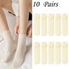 10 Pairs Ice Silk Medium Tube Socks – Solid Color Stacked Women’s Casual Socks, Breathable & Comfortable Kawaii Design