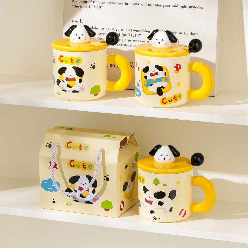High-Value Cartoon Ceramic Cup With Lid Household Wind Couple Water Cup Creative Souvenir Gift Box