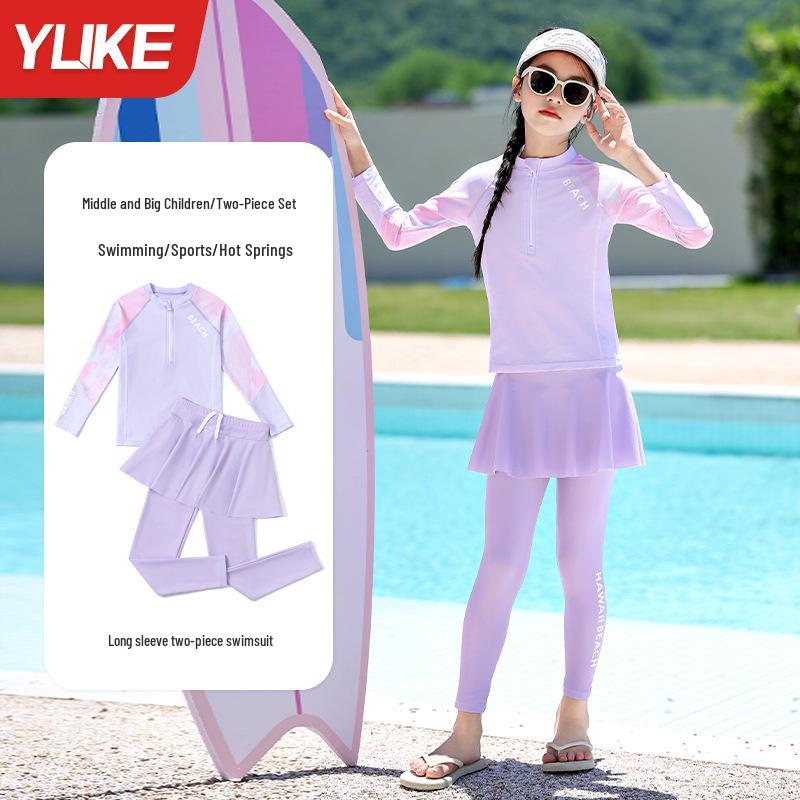 Maillot de bain pour fille à manches longues et pantalon - Protection solaire d'été, Tailles S/M/L