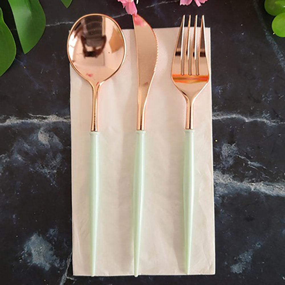 24Pcs/Pack Rose Gold Knives Forks Spoons Set Tableware Colorful Gilt Plastic Food Grade Disposable For Birthday Party Cake Fruit Desserts Dinner