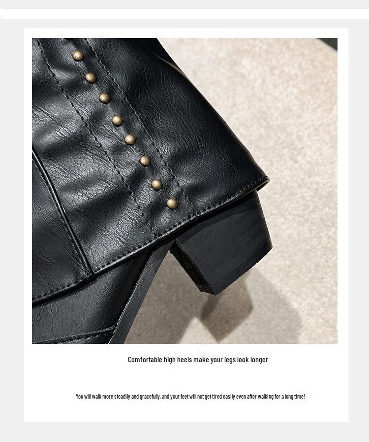 Damen Retro Cowboy Stiefel mit spitzer Zehenpartie - Herbst/Winter 2025 Klobiger Absatz, Kniehoher Reiterstil